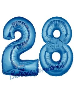 Zahl 28, Blau, Luftballons aus Folie zum 28. Geburtstag, 100 cm, inklusive Helium