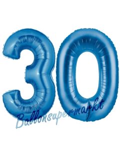Zahl 30, Blau, Luftballons aus Folie zum 30. Geburtstag, 100 cm, inklusive Helium