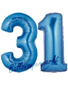 Zahl 31, Blau, Luftballons aus Folie zum 31. Geburtstag, 100 cm, inklusive Helium