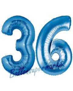 Zahl 36, Blau, Luftballons aus Folie zum 36. Geburtstag, 100 cm, inklusive Helium