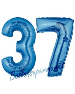 Zahl 37, Blau, Luftballons aus Folie zum 37. Geburtstag, 100 cm, inklusive Helium