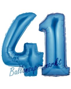 Zahl 41, Blau, Luftballons aus Folie zum 41. Geburtstag, 100 cm, inklusive Helium
