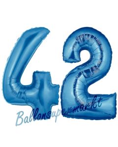 Zahl 42, Blau, Luftballons aus Folie zum 42. Geburtstag, 100 cm, inklusive Helium