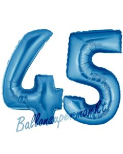 Zahl 45, Blau, Luftballons aus Folie zum 45. Geburtstag, 100 cm, inklusive Helium