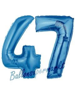 Zahl 47, Blau, Luftballons aus Folie zum 47. Geburtstag, 100 cm, inklusive Helium