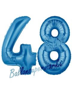 Zahl 48, Blau, Luftballons aus Folie zum 48. Geburtstag, 100 cm, inklusive Helium