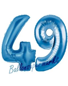 Zahl 49, Blau, Luftballons aus Folie zum 49. Geburtstag, 100 cm, inklusive Helium