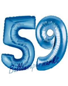 Zahl 59, Blau, Luftballons aus Folie zum 59. Geburtstag, 100 cm, inklusive Helium