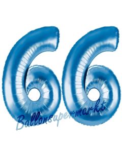 Zahl 66, Blau, Luftballons aus Folie zum 66. Geburtstag, 100 cm, inklusive Helium