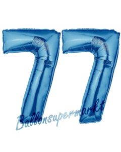 Zahl 77 Blau, Luftballons aus Folie zum 77. Geburtstag, 100 cm, inklusive Helium