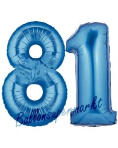 Zahl 81 Blau, Luftballons aus Folie zum 81. Geburtstag, 100 cm, inklusive Helium