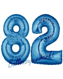 Zahl 82 Blau, Luftballons aus Folie zum 82. Geburtstag, 100 cm, inklusive Helium
