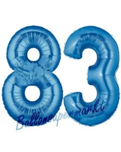 Zahl 83 Blau, Luftballons aus Folie zum 83. Geburtstag, 100 cm, inklusive Helium