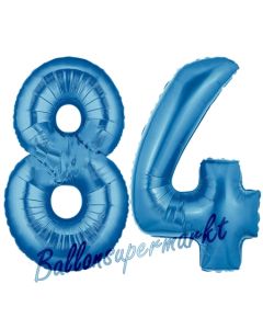 Zahl 84 Blau, Luftballons aus Folie zum 84. Geburtstag, 100 cm, inklusive Helium