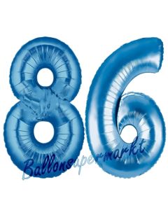 Zahl 86 Blau, Luftballons aus Folie zum 86. Geburtstag, 100 cm, inklusive Helium