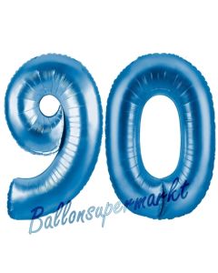 Zahl 90, Blau, Luftballons aus Folie zum 90. Geburtstag