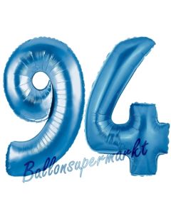 Zahl 94 Blau, Luftballons aus Folie zum 94. Geburtstag, 100 cm, inklusive Helium