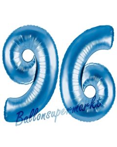 Zahl 96 Blau, Luftballons aus Folie zum 96. Geburtstag, 100 cm, inklusive Helium