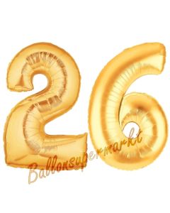 Zahl 26, Gold, Luftballons aus Folie zum 26. Geburtstag, 100 cm, inklusive Helium