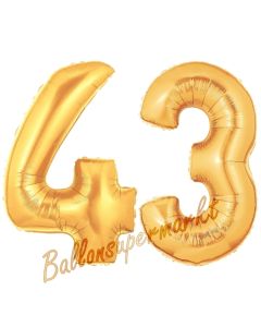 Zahl 43, Gold, Luftballons aus Folie zum 43. Geburtstag, 100 cm, inklusive Helium