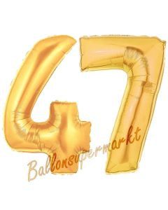 Zahl 47, Gold, Luftballons aus Folie zum 47. Geburtstag, 100 cm, inklusive Helium