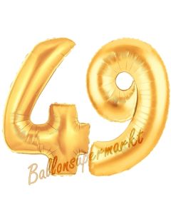 Zahl 49, Gold, Luftballons aus Folie zum 49. Geburtstag, 100 cm, inklusive Helium