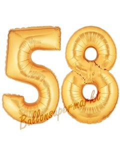 Zahl 58, Gold, Luftballons aus Folie zum 58. Geburtstag, 100 cm, inklusive Helium