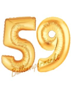 Zahl 59, Gold, Luftballons aus Folie zum 59. Geburtstag, 100 cm, inklusive Helium