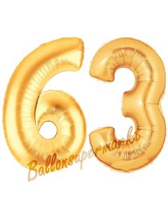 Zahl 63, Gold, Luftballons aus Folie zum 63. Geburtstag, 100 cm, inklusive Helium