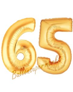 Zahl 65, Gold, Luftballons aus Folie zum 65. Geburtstag, 100 cm, inklusive Helium