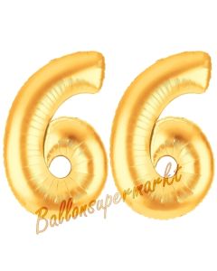 Zahl 66, Gold, Luftballons aus Folie zum 66. Geburtstag, 100 cm, inklusive Helium