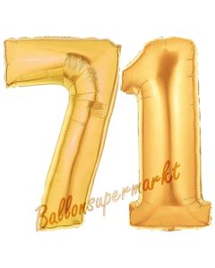 Zahl 71, Gold, Luftballons aus Folie zum 71. Geburtstag, 100 cm, inklusive Helium