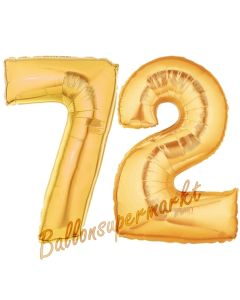 Zahl 72, Gold, Luftballons aus Folie zum 72. Geburtstag, 100 cm, inklusive Helium