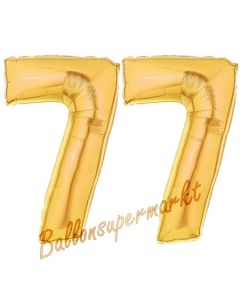 Zahl 77 Gold, Luftballons aus Folie zum 77. Geburtstag, 100 cm, inklusive Helium