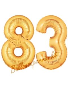 Zahl 83, Gold, Luftballons aus Folie zum 83. Geburtstag, 100 cm, inklusive Helium