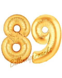 Zahl 89, Gold, Luftballons aus Folie zum 89. Geburtstag, 100 cm, inklusive Helium