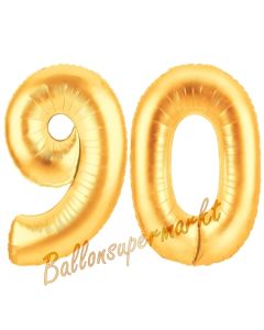 Zahl 90, Gold, Luftballons aus Folie zum 90. Geburtstag