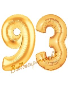 Zahl 93, Gold, Luftballons aus Folie zum 93. Geburtstag, 100 cm, inklusive Helium