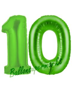 Zahl 10 Grün, Luftballons aus Folie zum 10. Geburtstag, 100 cm, inklusive Helium