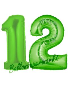 Zahl 12 Grün, Luftballons aus Folie zum 12. Geburtstag, 100 cm, inklusive Helium