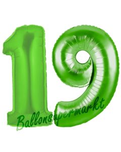 Zahl 19 Grün, Luftballons aus Folie zum 19. Geburtstag, 100 cm, inklusive Helium
