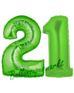 Zahl 21 Grün, Luftballons aus Folie zum 21. Geburtstag, 100 cm, inklusive Helium