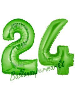 Zahl 24 Grün, Luftballons aus Folie zum 24. Geburtstag, 100 cm, inklusive Helium
