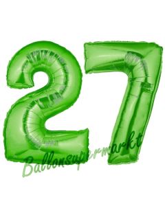 Zahl 27 Grün, Luftballons aus Folie zum 27. Geburtstag, 100 cm, inklusive Helium