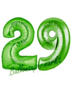 Zahl 29 Grün, Luftballons aus Folie zum 29. Geburtstag, 100 cm, inklusive Helium