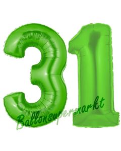 Zahl 31 Grün, Luftballons aus Folie zum 31. Geburtstag, 100 cm, inklusive Helium