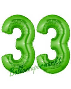 Zahl 33 Grün, Luftballons aus Folie zum 33. Geburtstag, 100 cm, inklusive Helium