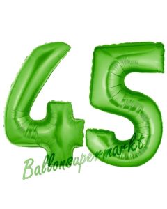 Zahl 45 Grün, Luftballons aus Folie zum 45. Geburtstag, 100 cm, inklusive Helium