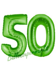 Zahl 50 Grün, Luftballons aus Folie zum 50. Geburtstag, 100 cm, inklusive Helium
