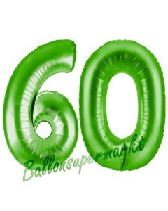 Zahl 60, Grün, Luftballons aus Folie zum 60. Geburtstag, 100 cm, inklusive Helium